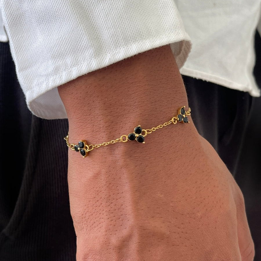 VORO® Pulsera Trébol Obsidian · Oro 18K
