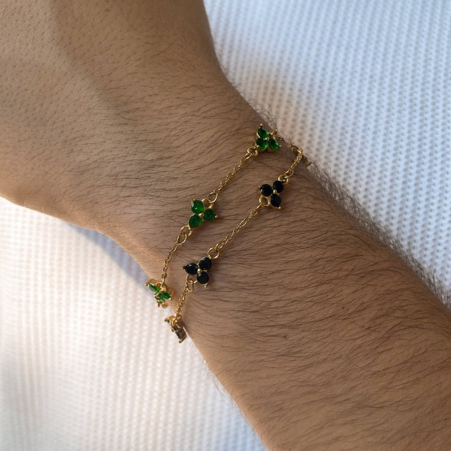 VORO® Pulsera Trébol Obsidian · Oro 18K
