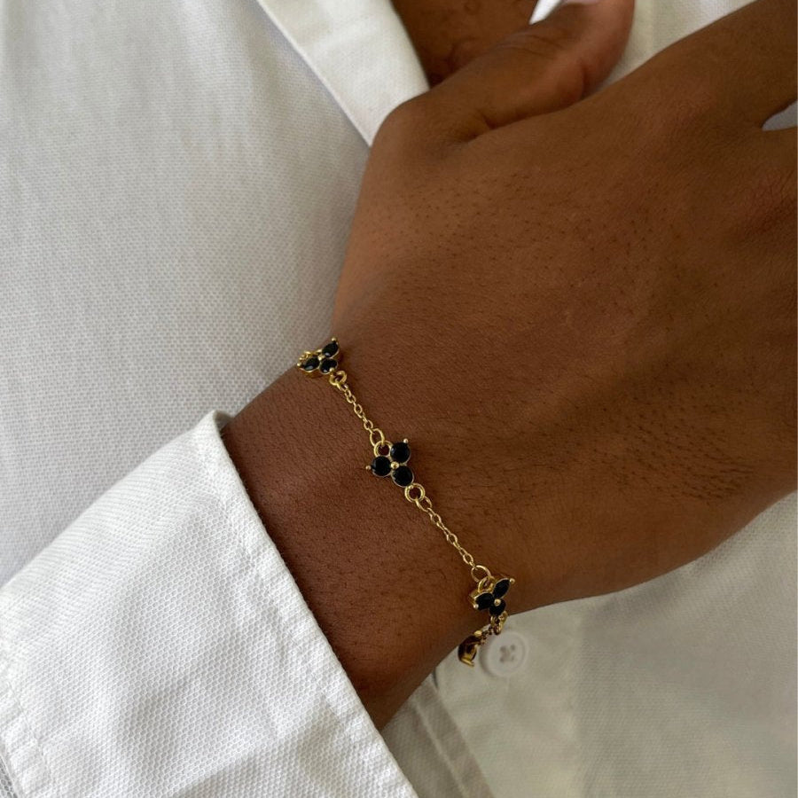 VORO® Pulsera Trébol Obsidian · Oro 18K